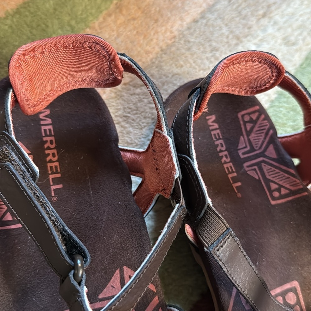 Merrell Sandspur Rose Sandals Cocoa/Coral Leather Comfort Ankle Strap size 10 - Picture 9 of 11